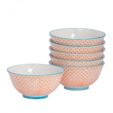 16cm Hand Printed China Cereal Bowls - Pack of Six - By Nicola Spring