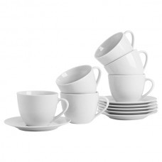 320ml White China Cappuccino Cups &amp; Saucers - 6 Sets - By Argon Tableware