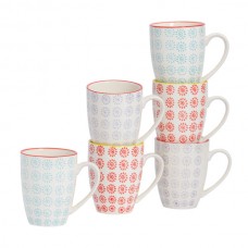 360ml Hand Printed China Coffee Mugs - Pack of Six - By Nicola Spring