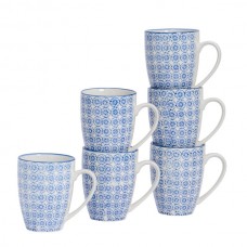 360ml Hand Printed China Coffee Mugs - Pack of Six - By Nicola Spring