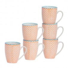 360ml Hand Printed China Coffee Mugs - Pack of Six - By Nicola Spring