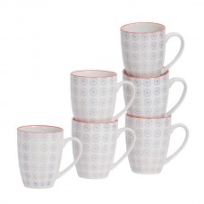 360ml Hand Printed China Coffee Mugs - Pack of Six - By Nicola Spring