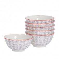 16cm Hand Printed China Cereal Bowls - Pack of Six - By Nicola Spring