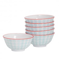 16cm Hand Printed China Cereal Bowls - Pack of Six - By Nicola Spring