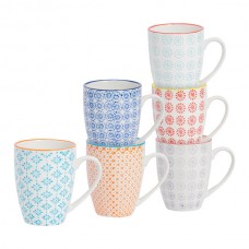 360ml Hand Printed China Coffee Mugs - Pack of Six - By Nicola Spring