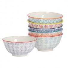 16cm Hand Printed China Cereal Bowls - Pack of Six - By Nicola Spring