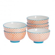 12cm Hand Printed China Rice Bowls - Pack of Six - By Nicola Spring