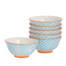 16cm Hand Printed China Cereal Bowls - Pack of Six - By Nicola Spring