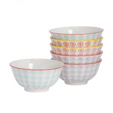 16cm Hand Printed China Cereal Bowls - Pack of Six - By Nicola Spring