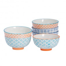 12cm Hand Printed China Rice Bowls - Pack of Six - By Nicola Spring