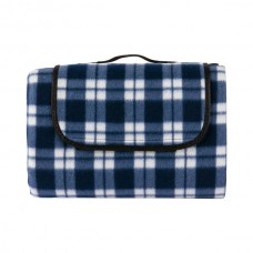 130cm x 168cm Blue Gingham Fleece Picnic Blanket - By Nicola Spring