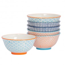 16cm Hand Printed China Cereal Bowls - Pack of Six - By Nicola Spring