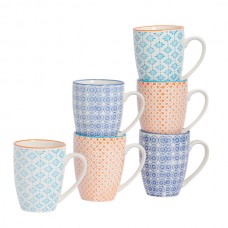 360ml Hand Printed China Coffee Mugs - Pack of Six - By Nicola Spring