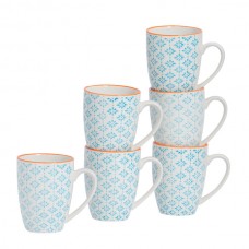 360ml Hand Printed China Coffee Mugs - Pack of Six - By Nicola Spring