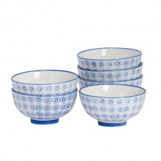 12cm Hand Printed China Rice Bowls - Pack of Six - By Nicola Spring