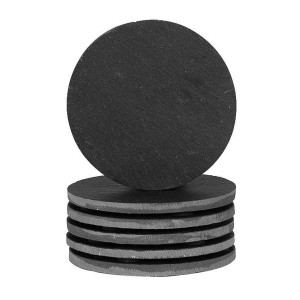 Black Round Linea Slate Coasters - Pack of Six - By Argon Tableware